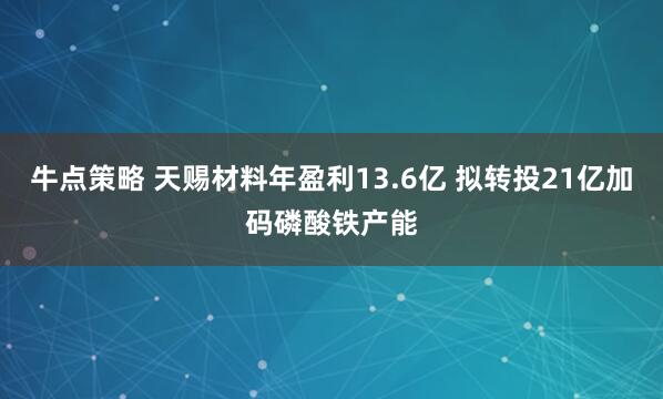 牛点策略 天赐材料年盈利13.6亿 拟转投21亿加码磷酸铁产能